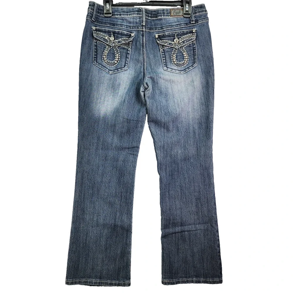 Earl Jeans Women’s 8P Bootcut Blue Stretch Denim Mid Rise Embellished Soft 32x26 - Picture 3 of 13